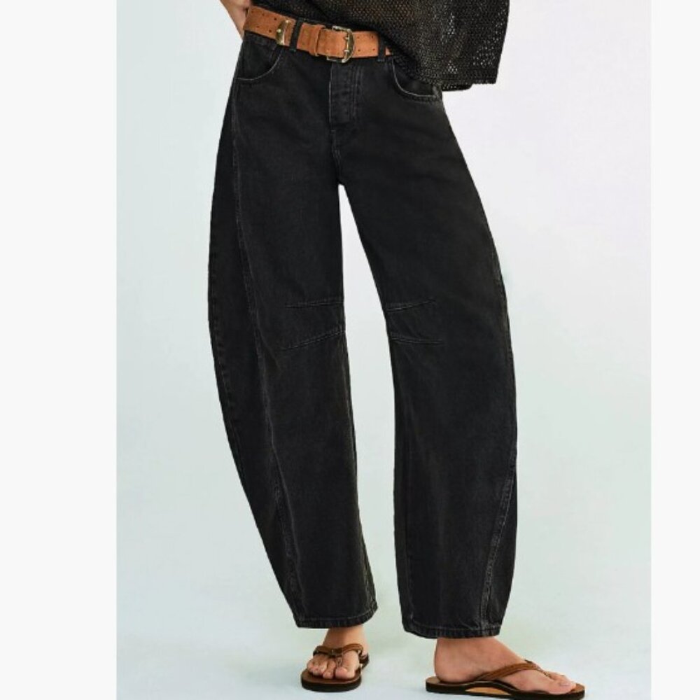 NEW Cotton Mid-Rise Barrel Jeans